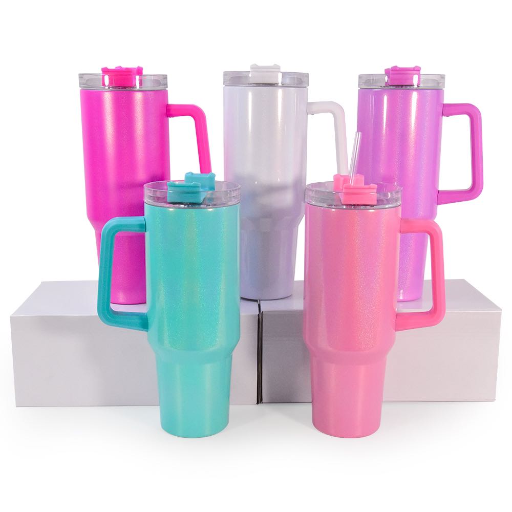 40oz Glitter Sublimation Travel Mugs with Handle