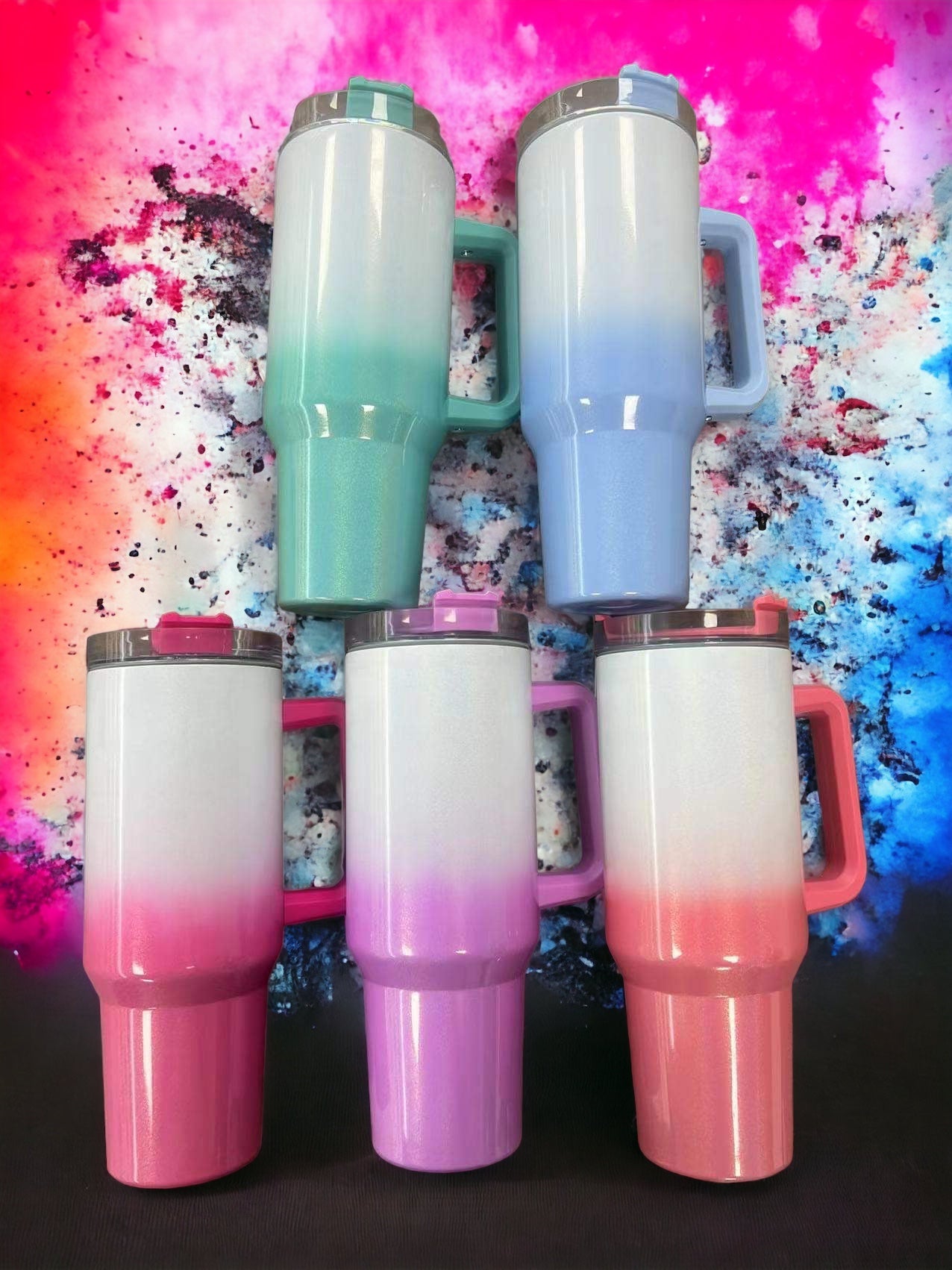 40oz Ombre Shimmer Jumbo Tumbler | Removable Handle | Sublimation
