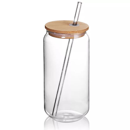 16oz Glass Can w/ Bamboo Lid | Sublimation | Clearance