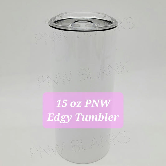 15oz Edgy Tumbler | Flat Bottom Skinny | Sublimation | Volume Pricing | Patent Pending